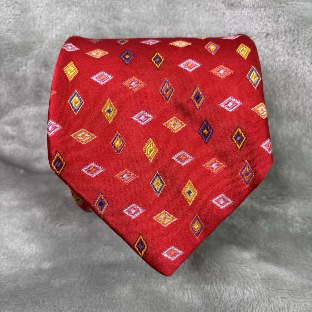 Robert Talbottt Silk Tie Red Yellow Geometric Width 3.12" Length 62"